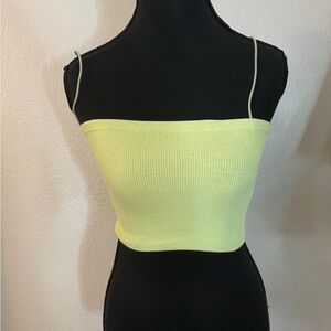 Zara Green Ribbed Spaghetti Strap Crop Top
